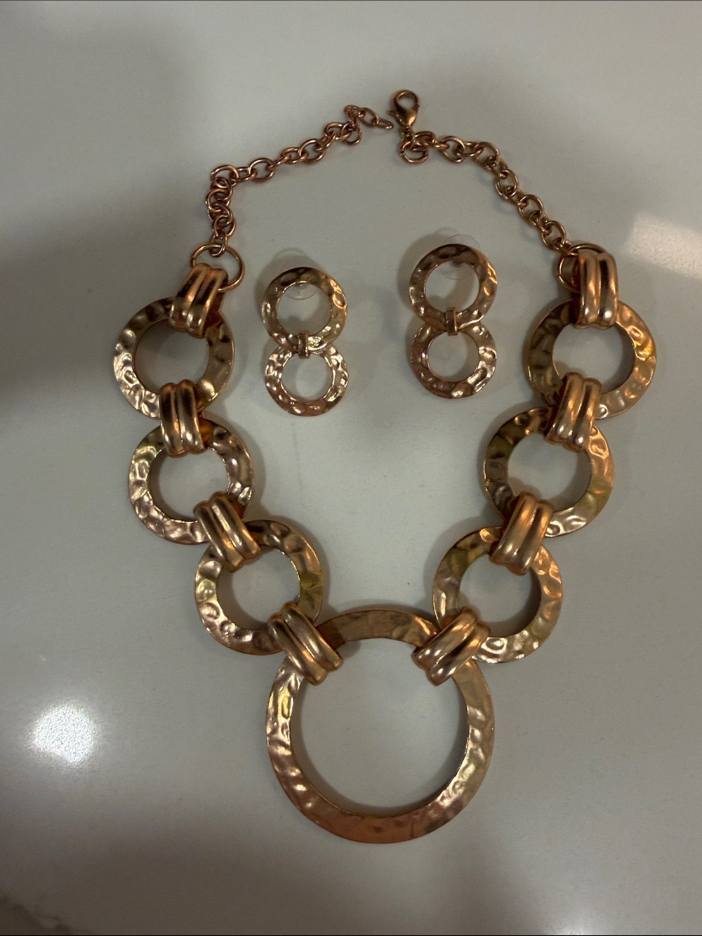 Hammered Gold-Tone Circular Link Necklace and Ring Set
